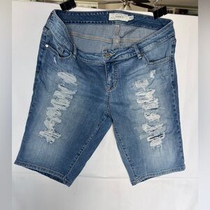 Torrid Distressed Mid-Length Denim Shorts - Light Blue 16